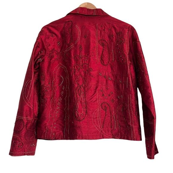 Vintage Chico’s Boho Red Silk Beaded + Embroidered Jacket Size 0 (= Small/4) - Picture 5 of 7